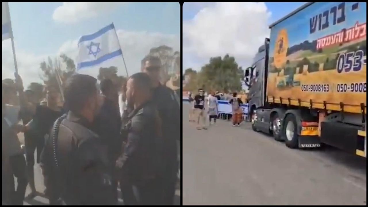 Siyonistler Gazze'ye giden yardım tırlarını engelledi