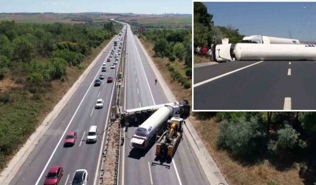 TEM Otoyolu'nda Gaz Yüklü Tanker Devrildi: Trafik Tamamen Durdu!