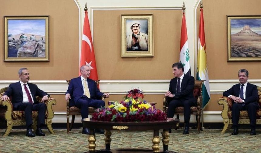 Cumhurbaşkanı Erdoğan, Neçirvan Barzani ve Mesrur Barzani ile Erbil'de Görüştü